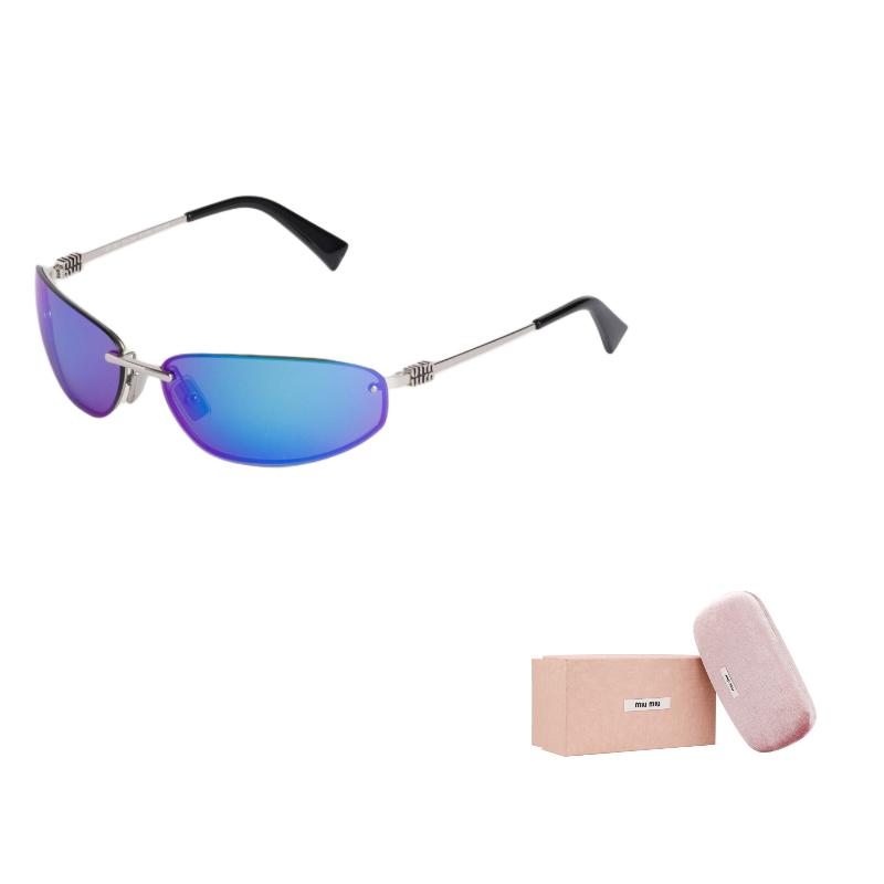 Miu Miu Logo Rectangle Sunglasses Unisex sunglasses Steel-Gray SMUA50_M1BC_FE10K_C_068