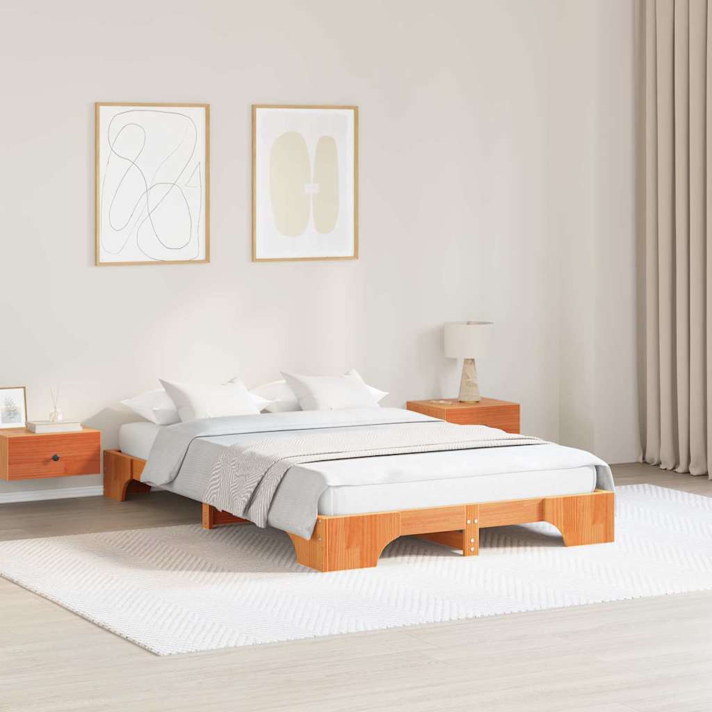 Bed Frame Wax Brown 120 x 190 cm Solid Pine Wood