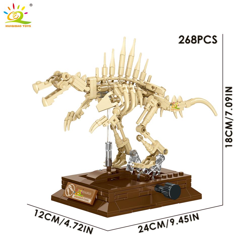 HUIQIBAO Dinosaurierskelett Fossil Modell Bausteine Triceratops Velociraptor Dino Jurassic Serie Steine für Kinder Spielzeug