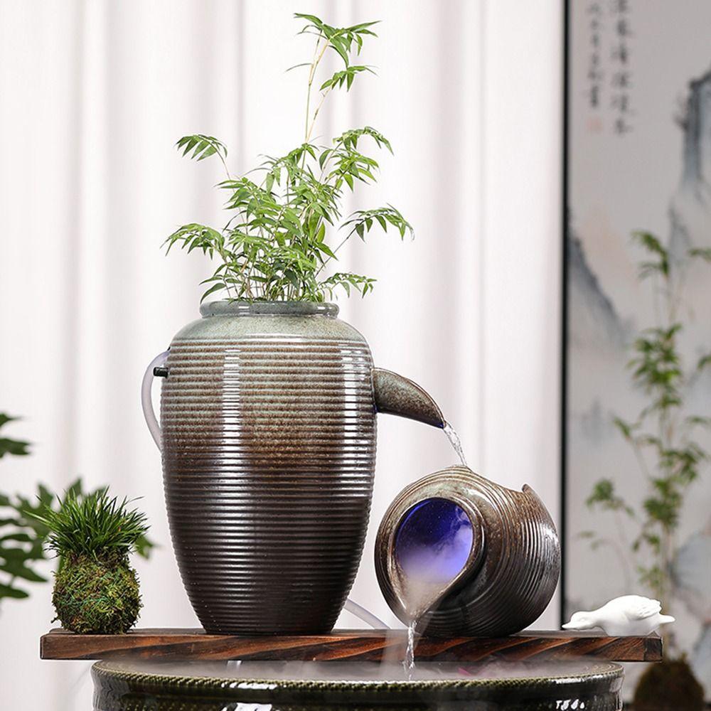 Top Opening Circulating Waterfall Jar Decorative Open Ceramic Tank Flowing Water Fountain  Office
