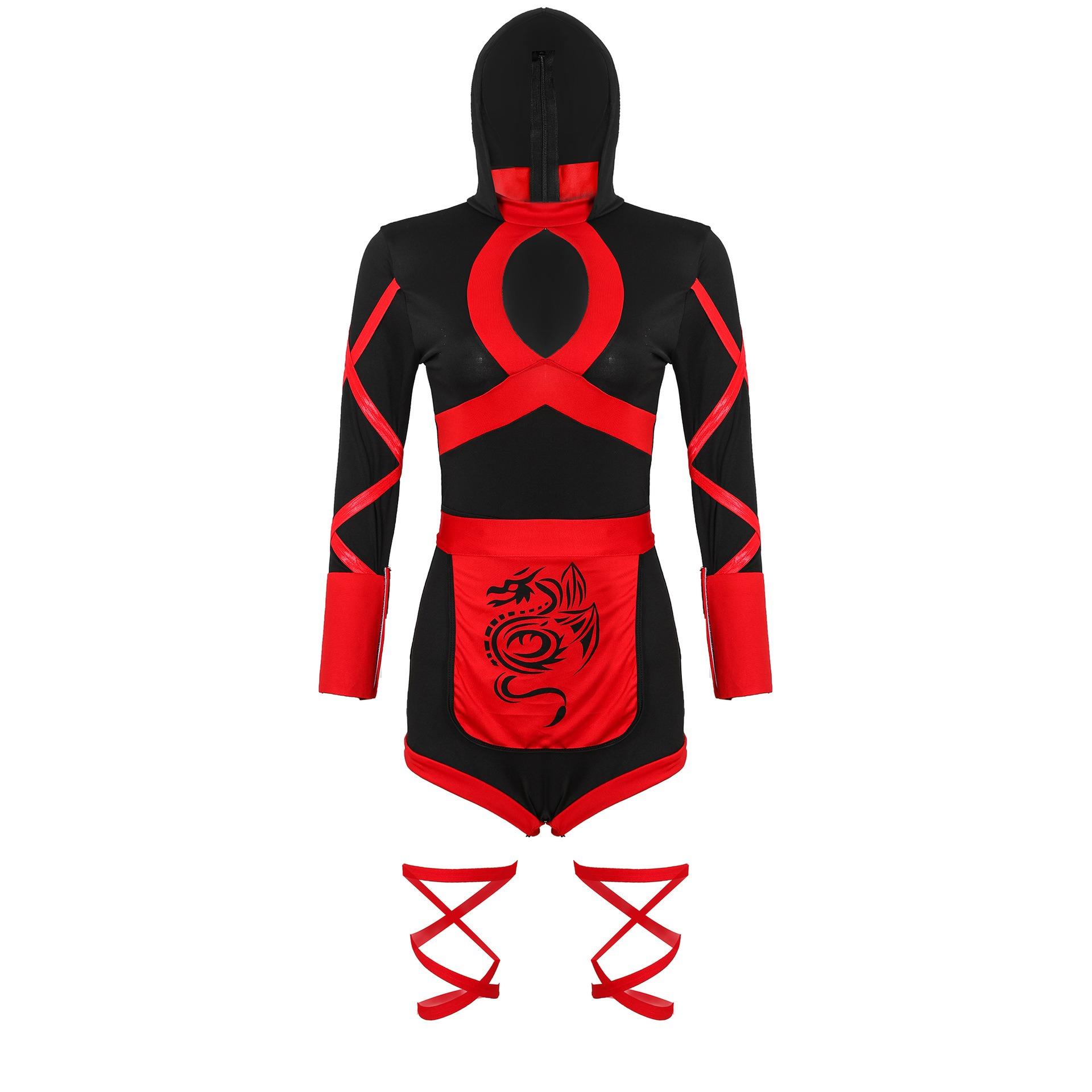 Women Sexy Ninja Costume Anime Dragon Samurai Ninja Cosplay Jumpsuit Uniform Sexy Suit Female Adult Halloween Costume S красный