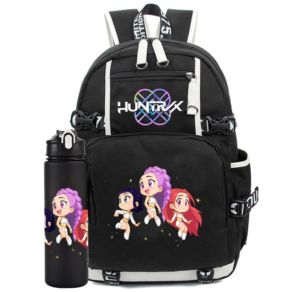 2 st/set K-Pop-tryckt ryggsäck med 750 ml vattenflaska för tonåring elev flicka pojke skolväska barnpresent stor kapacitet reseväska Mochila