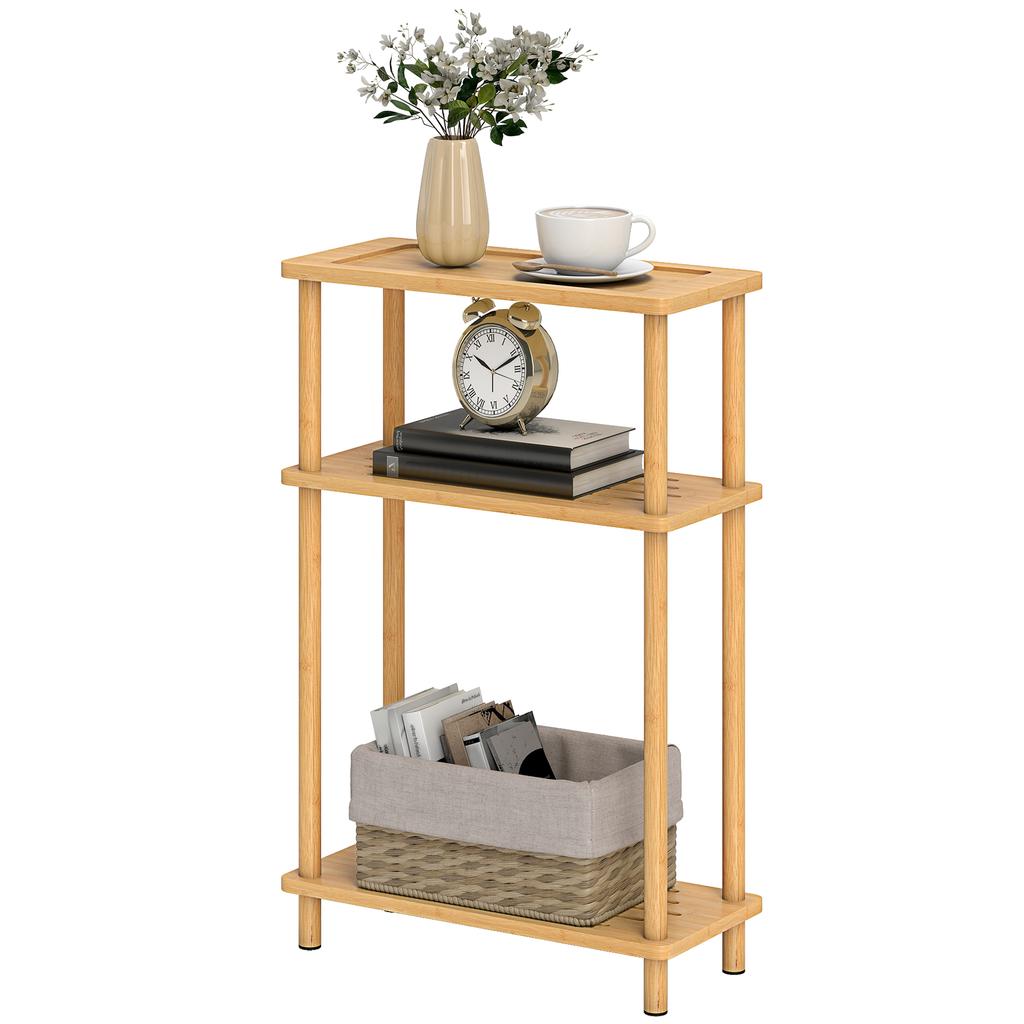 Bamboo Side Table, 3-Tier Slim End Table, Nordic Style, for Living Room, Bedroom, Office, Tool-Free Assembly, Natural Wood Finish