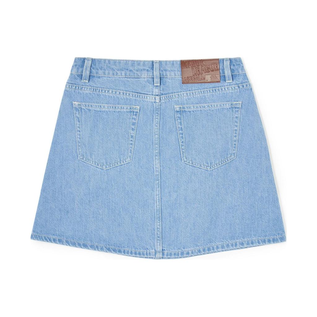 MLB SS24 New York Yankees Medium Logo Washed A-Line Denim Skirt Women skirts Light-Blue 3FDSB0343-50BLL