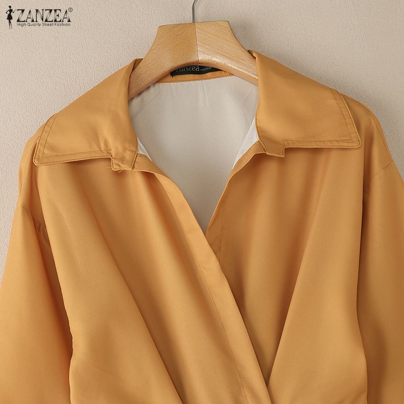 ZANZEA Women Turn Down Collar Loose Casual Long Sleeve Print Shirt Dress