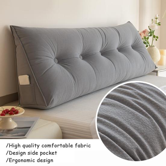 Headboard Backrest Wedge Triangle Pillow With Side Pocket Removable Cover Headboard Wedge