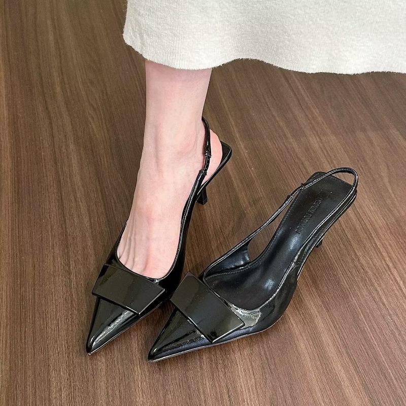 Fashion Womens Leather Slippers High Heels Shoes Party Pumps Woman Summer Sandals Women High Heel Slingback Sandal Shoes