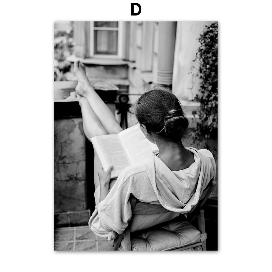 Paris Mode Mädchen Buch Lippe Tür Wandkunst Malerei Schwarzweiß Vintage Poster Bilder Für Wohnzimmer Dekor Leinwanddrucke