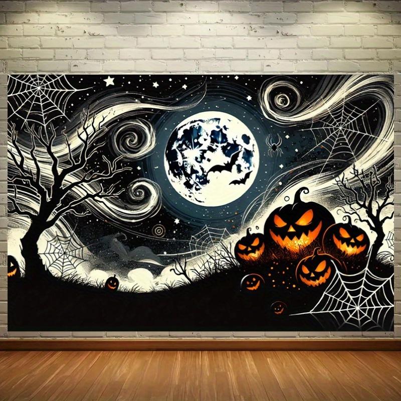 A Halloween Tapestry Wall Hanging 1 Piece with Glowing Pumpkin Lantern Design Made of Polyester Fabric