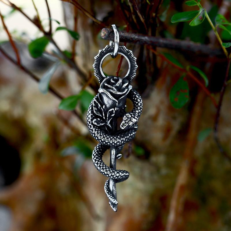 

BEIER 2023 New Special Design Snake Snakes winding Rose Flower Pendant For Men Unique Cool Gothic Jewelry For Boyfriend Gift