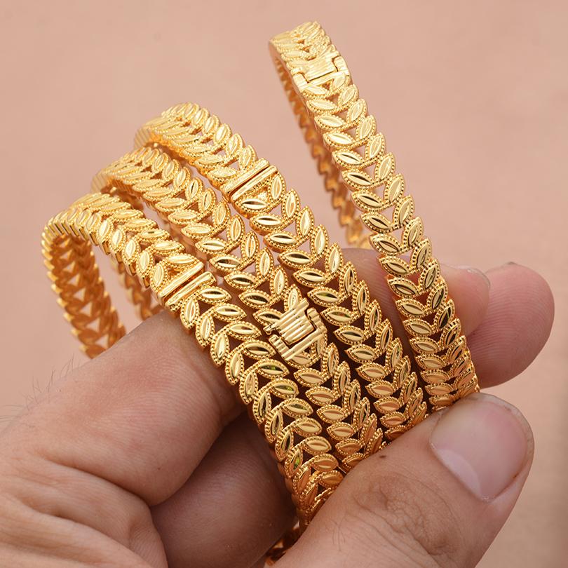 24k 4pcs/Lot Dubai Wedding Bangles For Women Ethiopian Jewelry Gold Color Indian Bangles Bracelets Women Birthday Jewelry Gifts