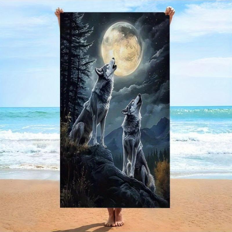 

1pc Moonlit Wolves Theme Beach Towel Soft Microfiber Fabric Bath Towels Unisex Oversized Towel for Swimming Travel Camping W30*H60(CM)