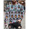 T Shirts for Man Geometric Block 3D Print Autumn Long Sleeve T-Shirt Pullover Casual Male Tops Street Lightweight Men's Clothes