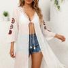 Women's Hand-knitted Floral Patchwork Fringed Irregular Coat with Drawstrings, Beach Sun Protection Cardigan, Simple and Versatile Design
