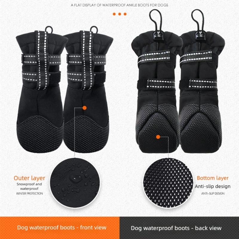 4PCS Dog Boot Water Resistant Antiskid Paws Protecting Comfortable For Big Dogs Various Weather Walking Hiking