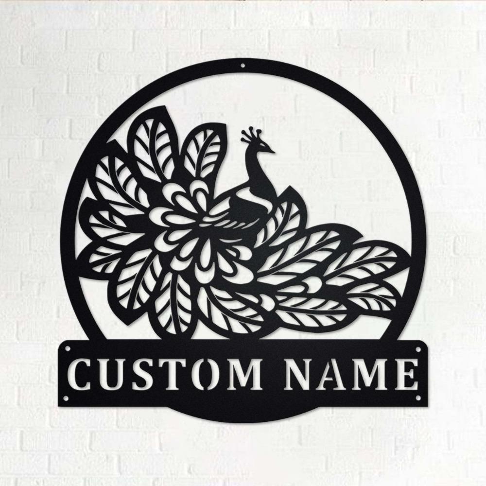 Metal Wall Art Peacock Design Personalized Name Sign Home Decor Indoor Outdoor Gift