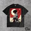 Afro American Samurai Anime Cartoon, Japanese Bushido Warrior T Shirt, Black Samurai Graphic Tee, Anime Warrior Shirt, Streetwear Anime Tee