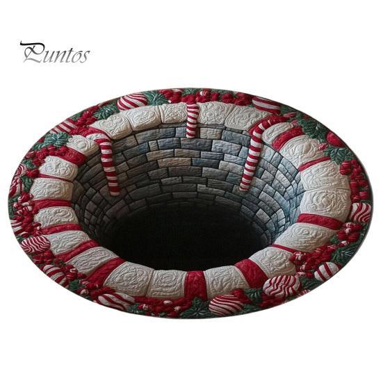 Holiday Gift for Home Christmas Round Area Rug, 3D Optical Illusion Floor Mat with Santa Candy Cane Seasonal Festive Covering Print, Non-Slip