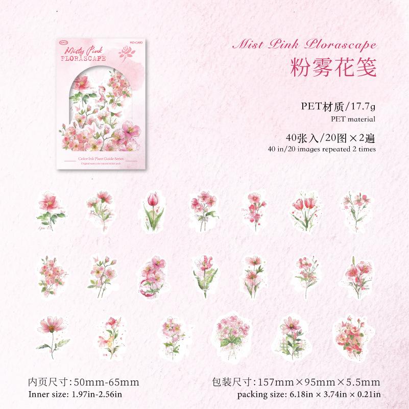 20-Sheet Vibrant Ink Botanical Illustration Stickers, Elegant Floral/Herb Motifs Smooth Surface, Easy to Peel for Handmade Card
