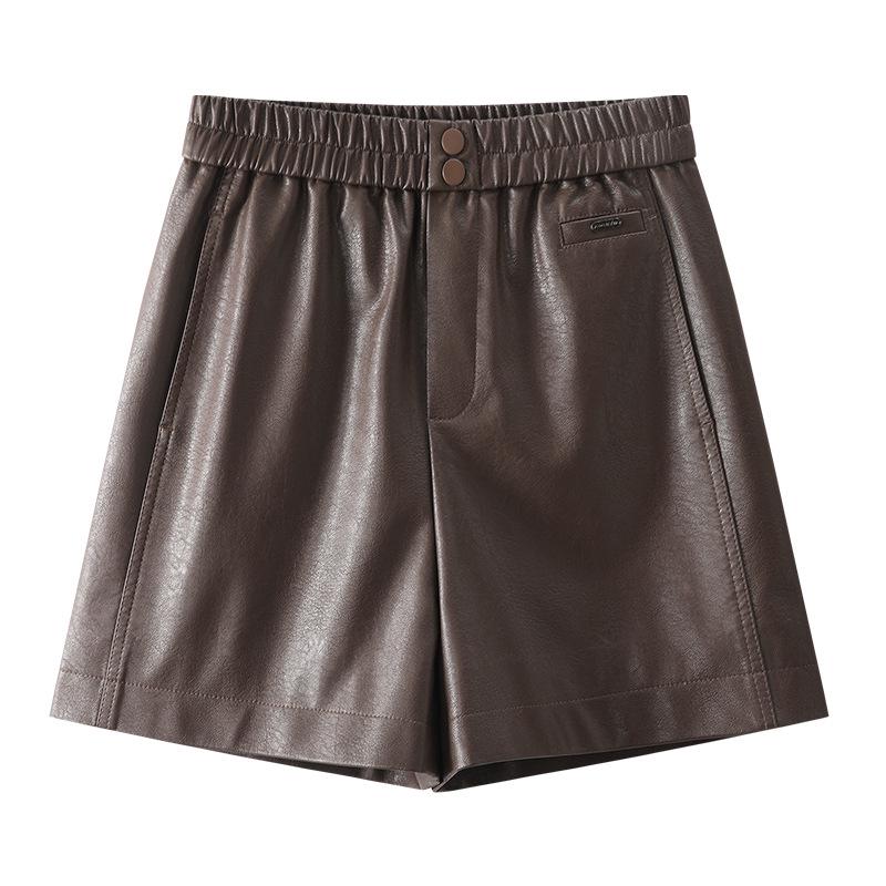 

А-силуэтные кожаные брюки Ancola красного цвета: Женские утягивающие брюки с эластичной талией и широкими штанинами для весны и осени 2024 года. 4XL кофейный