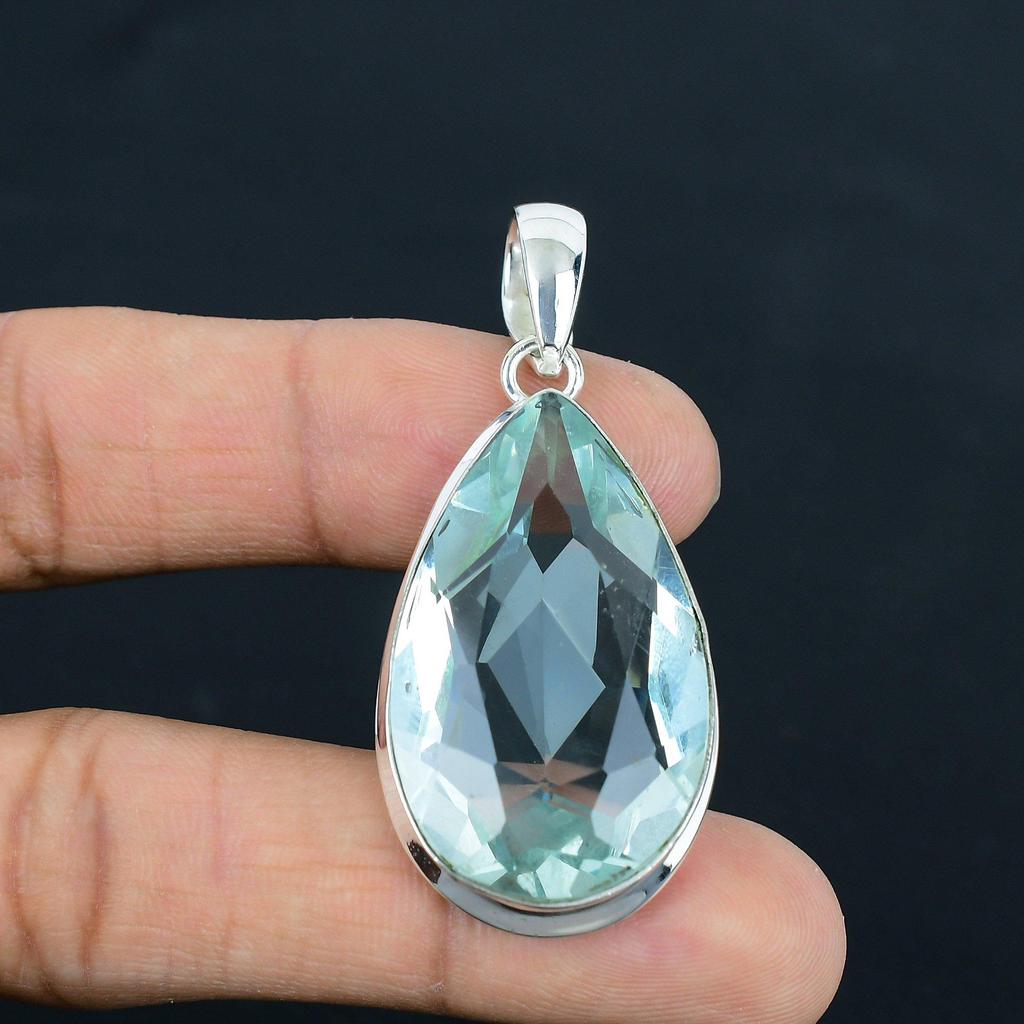 Natürlicher facettierter blauer Topas-Edelstein-Anhänger, 925 Sterling Silber, Anhänger-Schmuck, handgefertigter Silber-Anhänger-Schmuck als Geschenk, Ostergeschenk