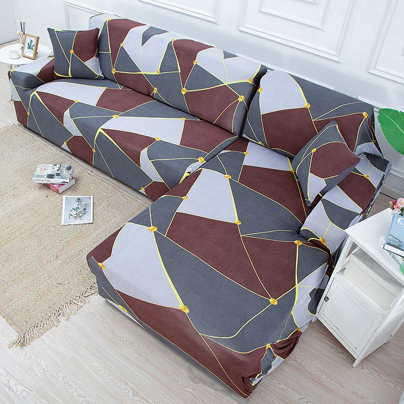 L Shaped Chaise Longue Slipcovers Chair Protector 1/2/3/4 Seat Geometric Sofa Covers for Living Room Elastic Corner Couch Cover