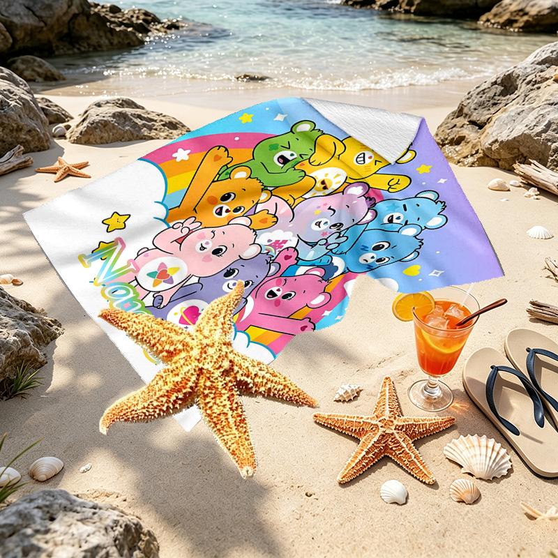 Custom Name Personalized Care Bears Print Beach Towel, for Trip Camping Beach Party Home Decor, Birthday Gift for Family & Friends