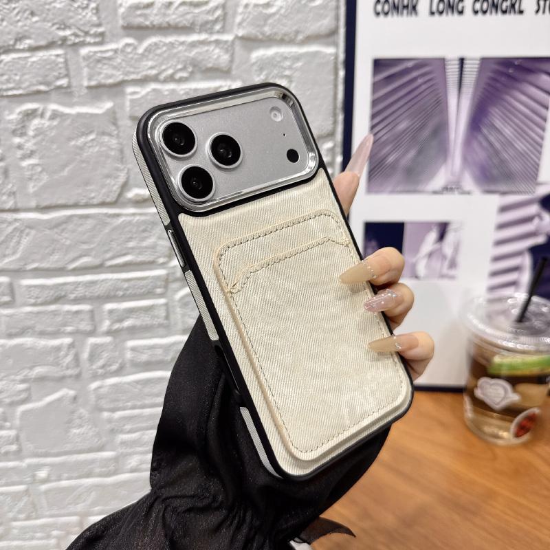 New Soft TPU Denim Wallet Card Slot Bumper Phone Case For iPhone 17 Pro Max 15 14 12 13 16 Pro Max Anti Slip Border Back Cover