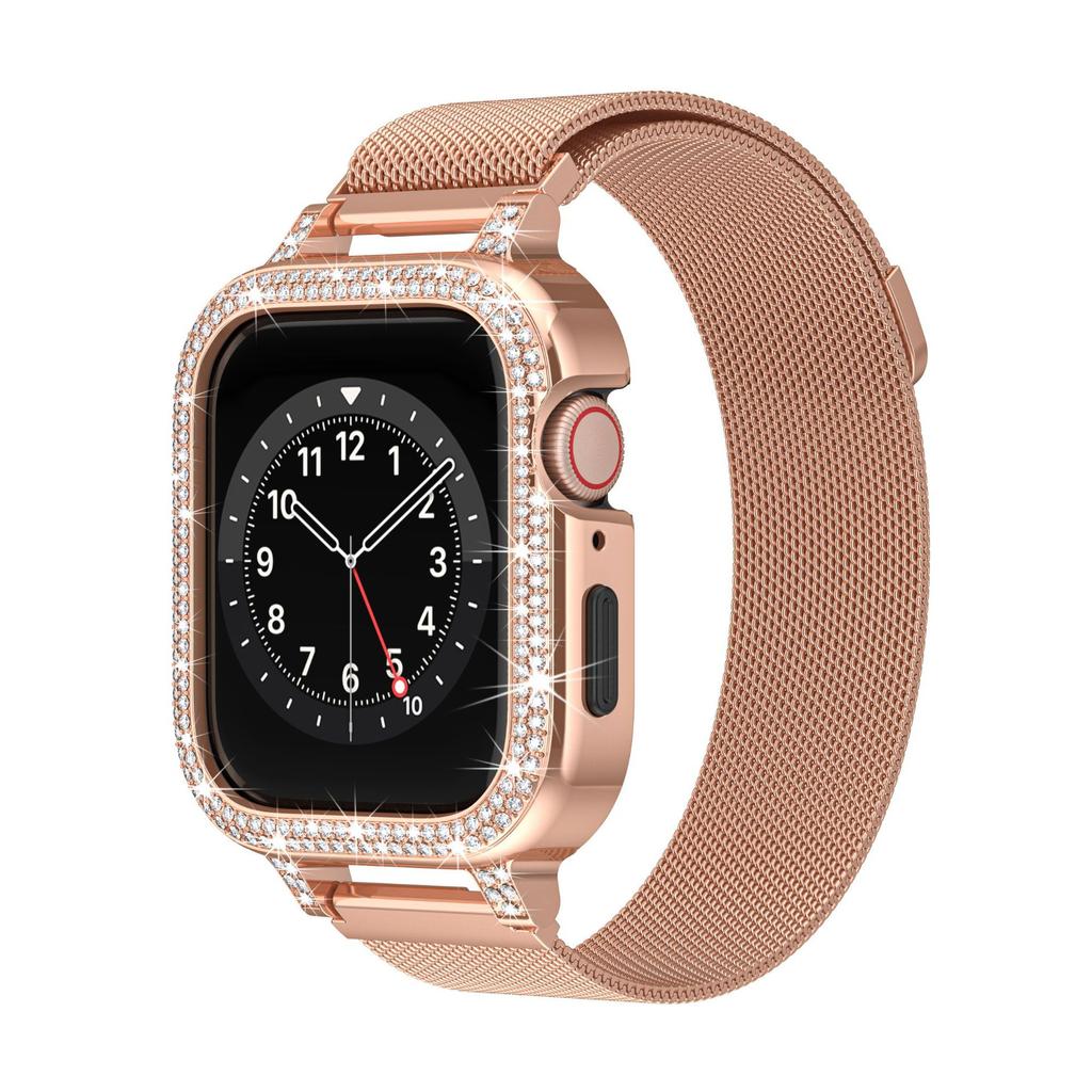 Luxury Metal Strap + Case For Apple Watch Series 9 8 7 6 5 SE 4 38/40/41/42/44/45mm Diamond Pearl Bracelet Band For iWatch UItra 2