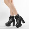 Gdgydh Gothic Lace Patchwork High Heel Ankle Boots For Women Zipper Chunky Heels Platform Short Boots Nightclub Shoes Autumn