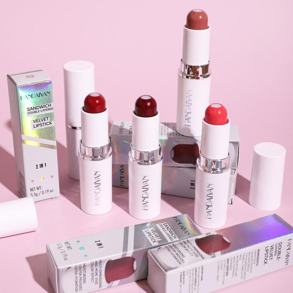 New 8-color Two-in-one Multi-functional Lipstick Matte Moisturizing Non-fading Non-fading Sandwich Lipstick Beauty Makeup Tool