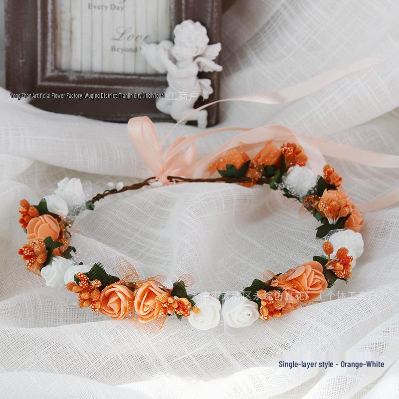 Small PE Rose Flower Headband for Bridesmaid Photography and Decoration