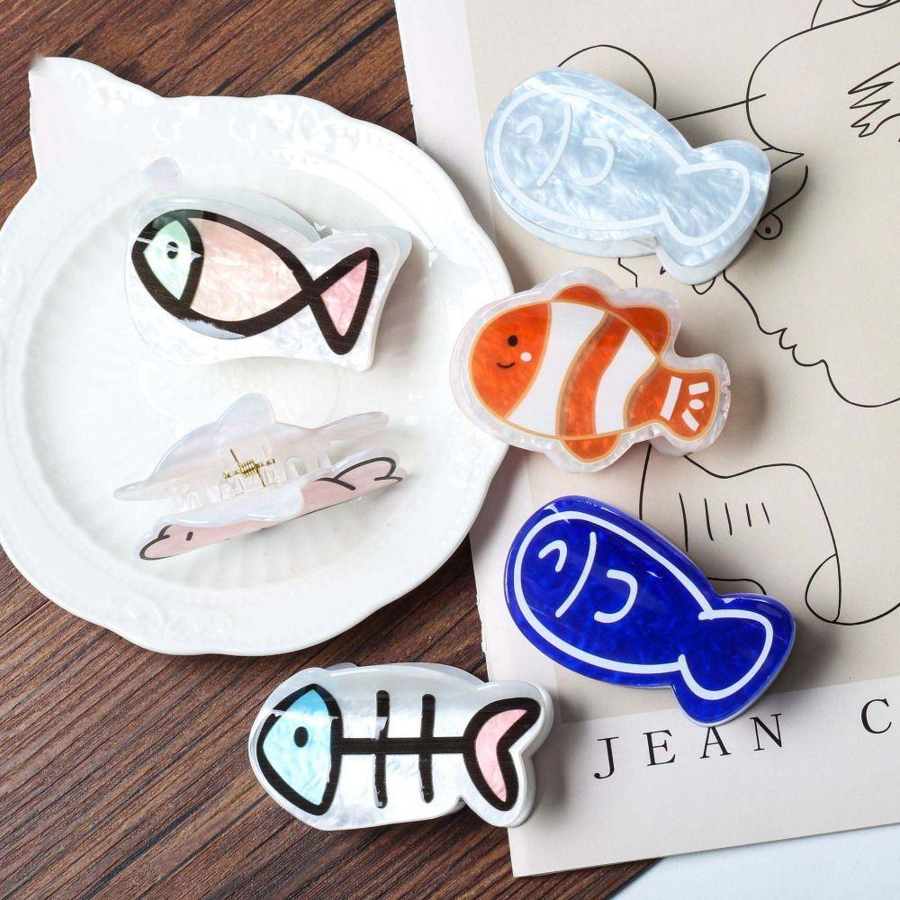 Clown Fish Cute Fish Hair Grab Fish Bone Acrylic Shark Clip Cute Cartoon  Hair Claw  Girls