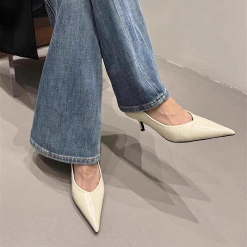 Fashion Small Foot Leather High Heels Women's Stiletto Spring and Autumn New Style Not Tired Tiptoe Work Professional Single Shoes