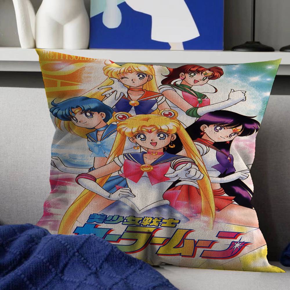 Lovely S-Sailor M-Moon Pillow Covers Cartoon Sofa Decorative Home Double-Sided Printing Short Plush Cute Cushion Cover