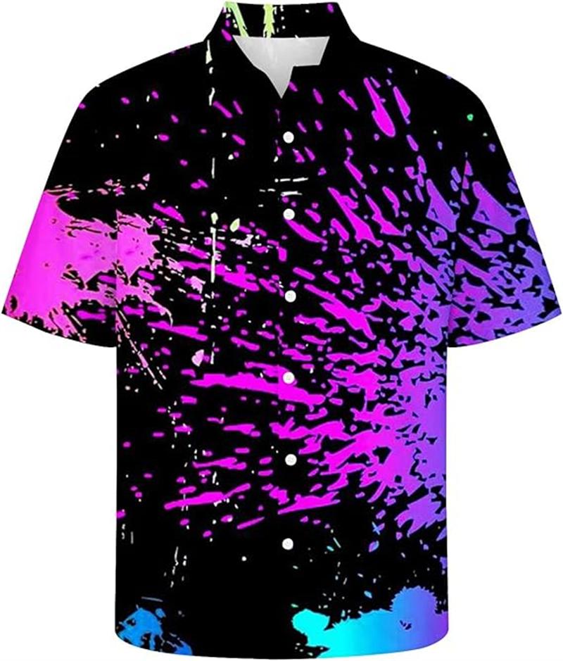 Grafite Astratta Stampa 3D Camicia Hawaiana da Uomo Arcobaleno Estate Stampa a Schizzi di Colore Casual Manica Corta Bottoni Camicie Top