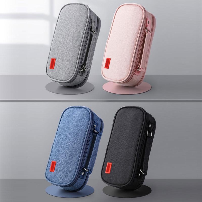 High Capacity Pen Case with Handle 5 Section Canvas Pencil Case Large Pencil Pouches Travel Cosmetic Bag 24x8.5x11cm