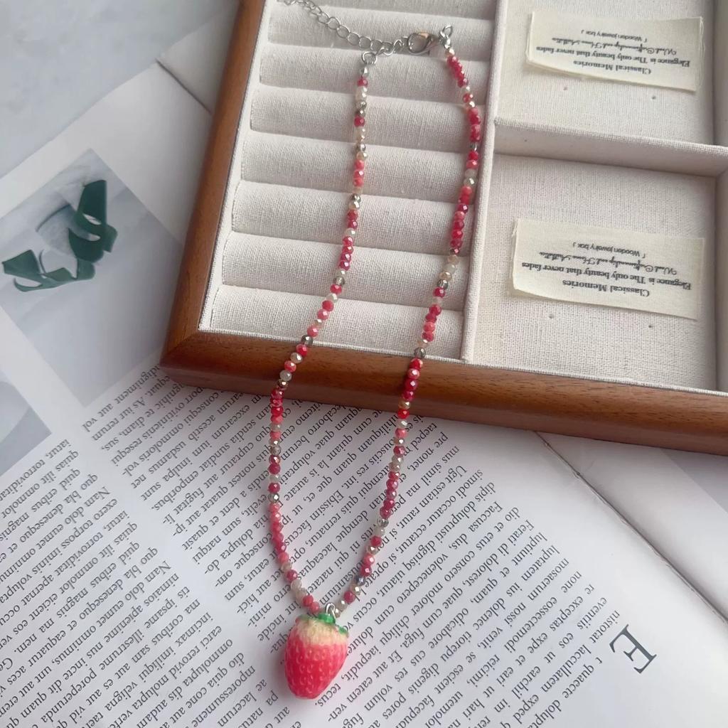 Fashion Sweet Y2K Cute Resin Colorful Strawberry Watermelon Lemon Fruits Pendant Bead Necklace for Women Summer Jewelry Gifts