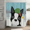 Cute Christmas Boston Terrier Shower Curtain Set with Hooks, Waterproof Polyester Bathroom Decor for Festive Home Holiday Style