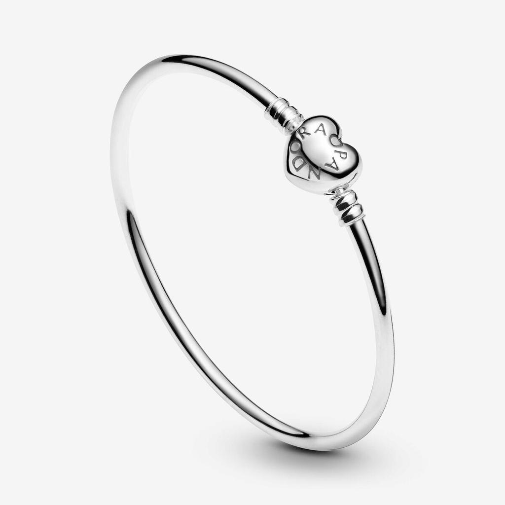 Pandora Heart Clasp Bangle – Sterling Silver – 17cm – 596268‑17
