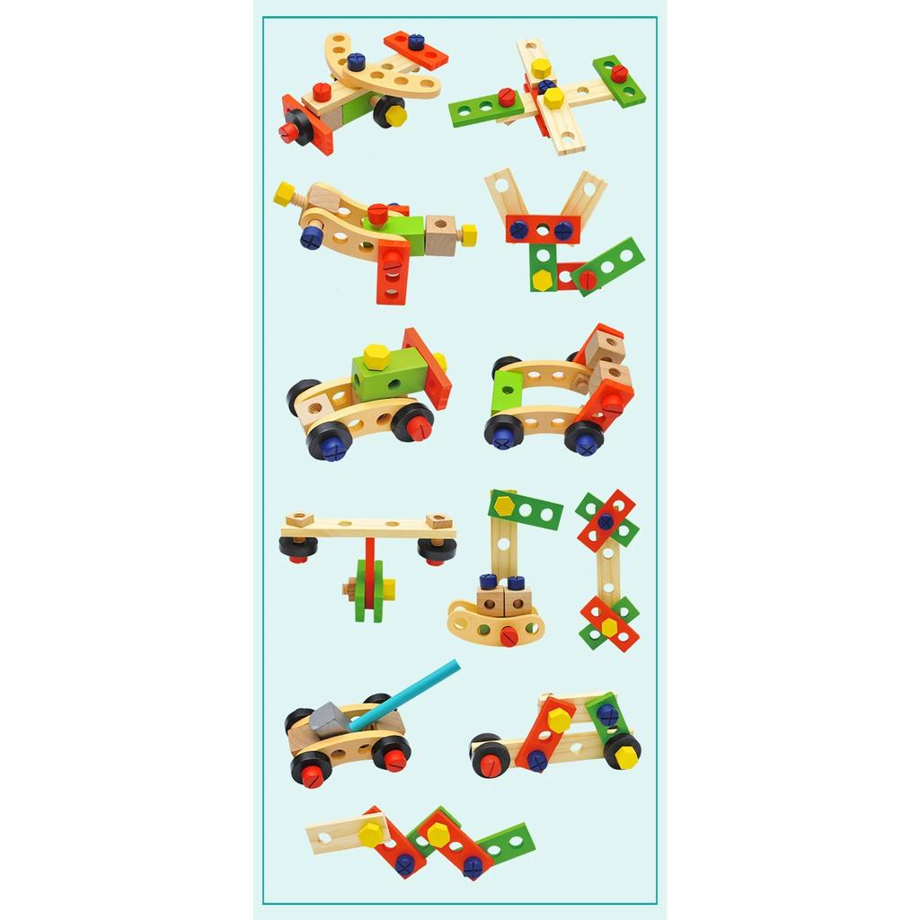 Giocattoli Educativi Montessori per Bambini Set Gioco di Ruolo Cassetta degli Attrezzi in Plastica e Legno Bambini Montaggio Dadi e Viti Strumento da Falegname di Simulazione