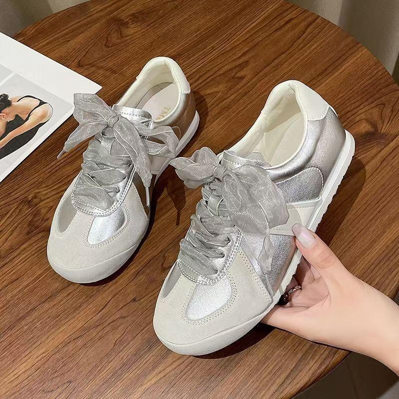 Dexun shoes retro silver versatile height-increasing platform white shoes women's 2025 new spring student popular board shoes