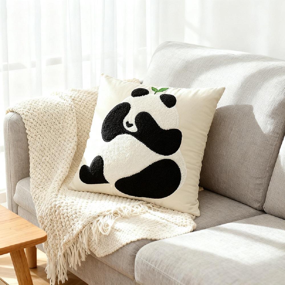 Cute Panda Embroidered Cushion Cover Bamboo Garden Green Series 45x45cm Sofa Pillow Case for Living Room Decor