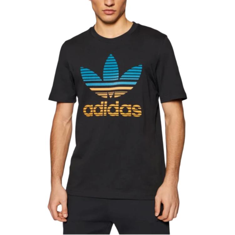 adidas Originals Trefoil SS22 Color Logo Print Crew Neck T-Shirt Men Tops Black GP0166
