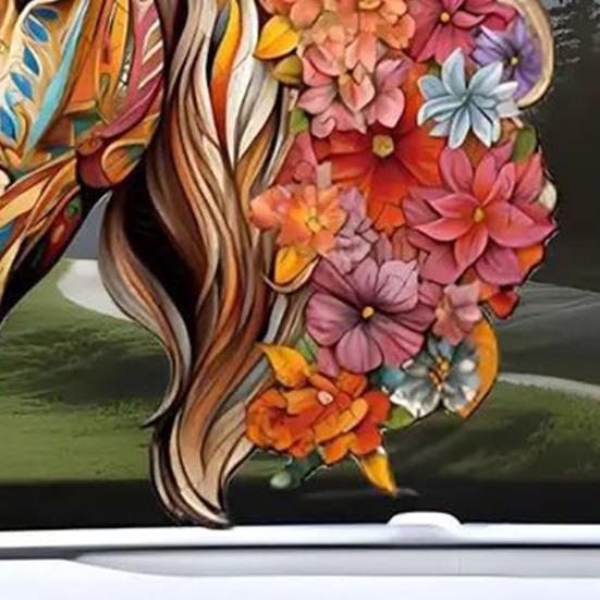 Horse Floral Ornaments Acrylic Car Rearview Mirror Charm Farmhouse Xmas Tree Door Display Vintage Animal Decor