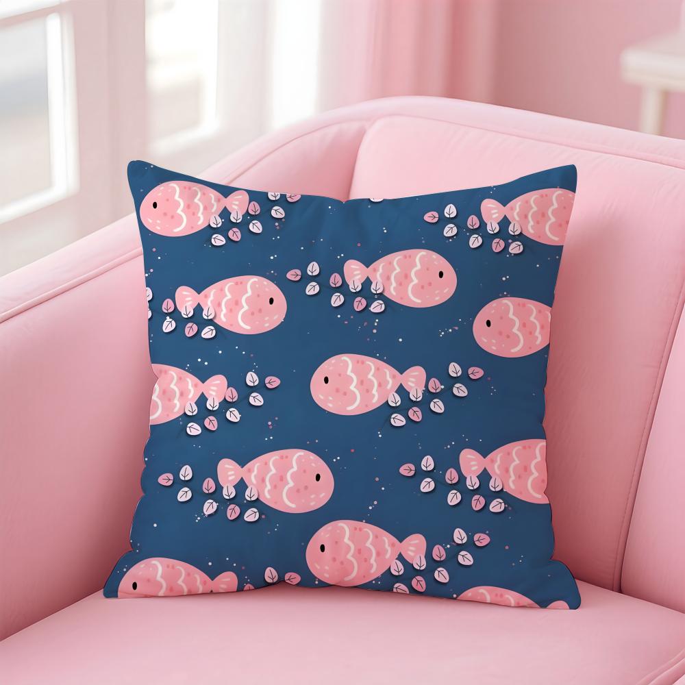 Cute and Childlike fishes Cushion Cover Pillow Case Soft Skin Friendly Fabric  Concealed Zipper