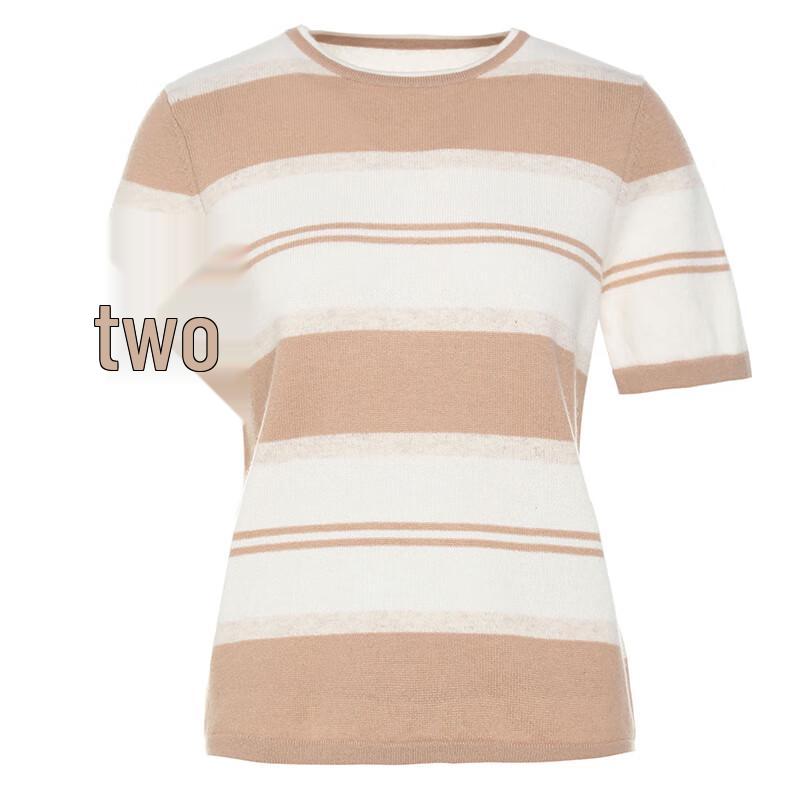 

G·TENNA KSSL23028 Women s Striped Cashmere Blend Short Sleeve Sweater One Size