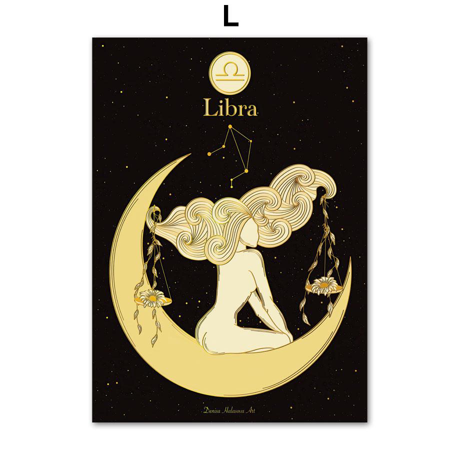 

Черный и золотой Зодиак Лев Близнецы Дева Астрология плакат на скандинавскую тему настенные художественные принты холст картины Декор фотографии для гостиной A4 21X30cm No Framed