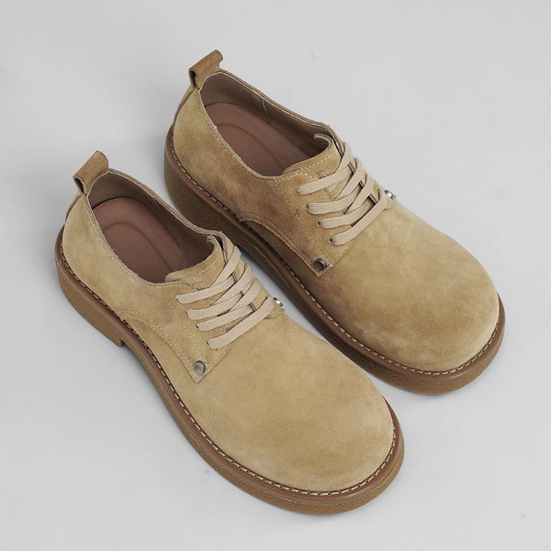 Round Toe Luxury Tooling Dress Shoes Men Genuine Leather Lace-Up Formal Business Shoes Comfy Antiskid Thick bottom Shoes