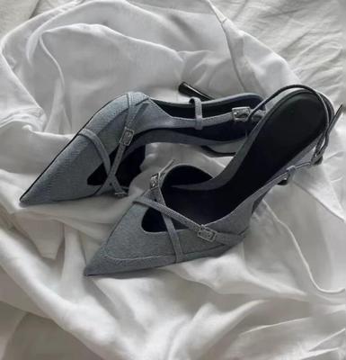 Mode 2024 Lyxig Designer Sommar Damsandaler Mode Eleganta Spetsiga Slingbacks Skor Damer Utomhus Högklackade Sandaletter